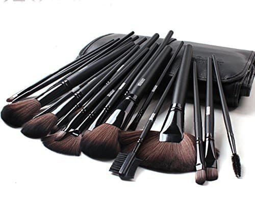 Makeup Brushes-Studio Quality Natural Cosmetic Brush Set with Leather Pouch, 24pcs makeup brushes set (Black)