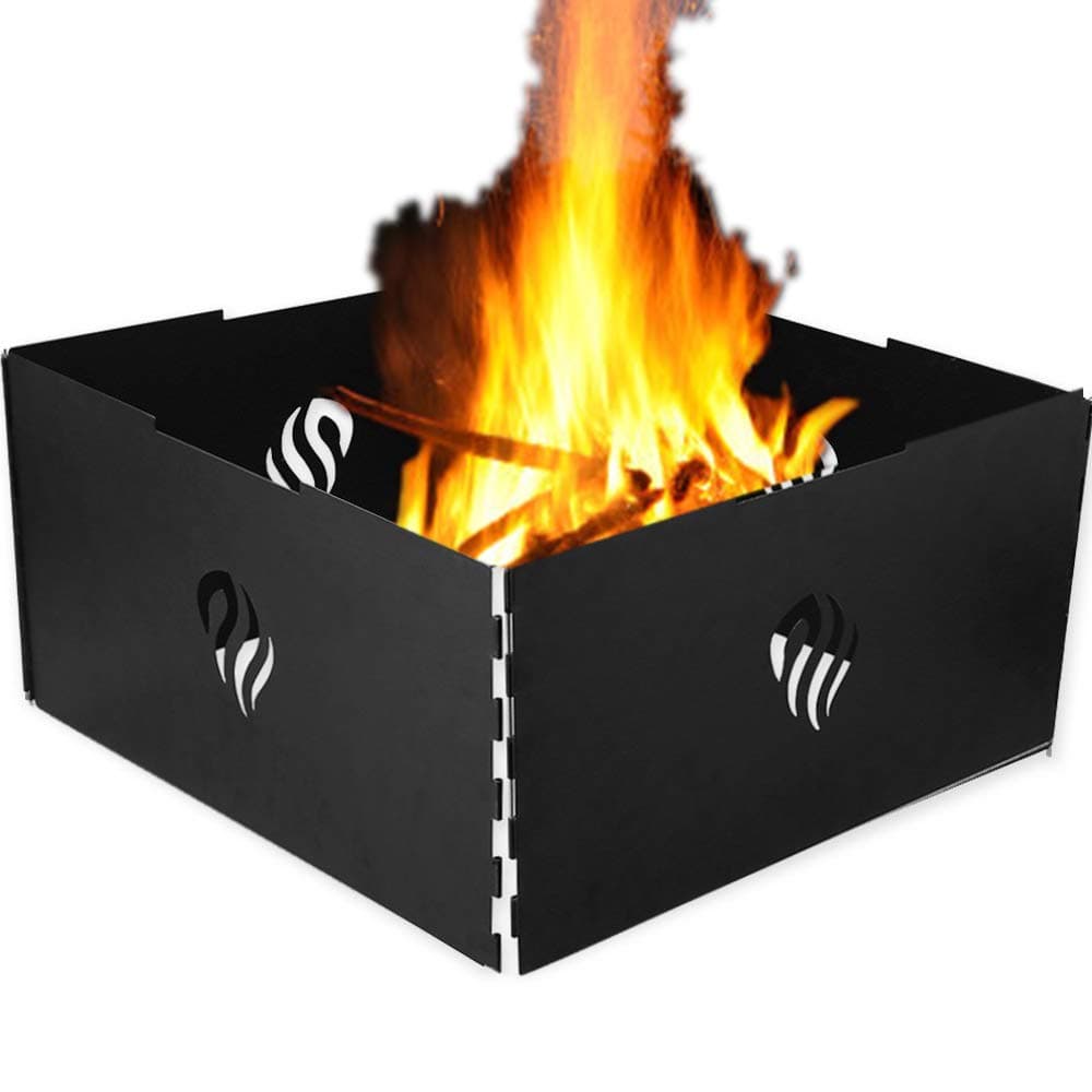 Outdoor Foldable Campfire Fire Pit Ring 4 Panels with Carry Bag, Stackable Heavy Iron and Finished with High Temperature Paint, Black