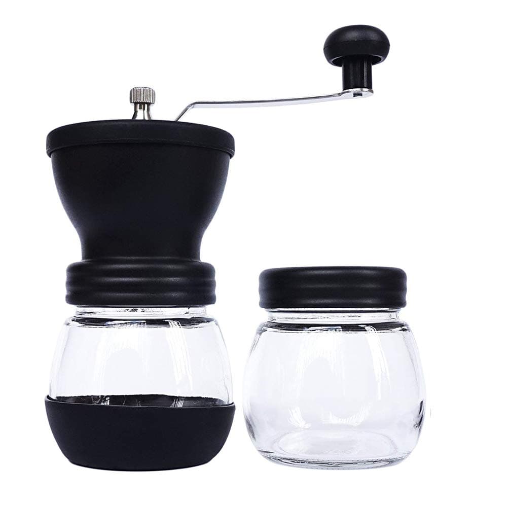 Hakif Manual Coffee Grinder,Washable,Removable Two Glass Jars,Adjustable Grind,Conical Ceramic Burr Mill