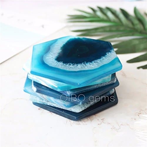 QIBO Wholesale Natural Blue Agate Coaster Hexagonal