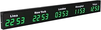 World Time Zones Clock, LED Digital Multiple Time Zones Clock, 3/4/5 Cities World Time Wall Clock, for Hotels/Enterprises/airports,5City-Green
