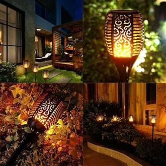 YU WELL Pack of 5 Solar Flickering Flame Torch Light 78cm Large LED Waterproof Torch Light for Garden Lawn Patio Halloween Outdoor Décor
