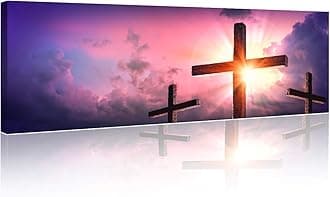 TUMOVO Christian Cross Wall Art Christian Religious Poster Canvas Prints Home Decor for Bedroom Living Room Pictures Decals 1 Panel HD Printed Painting Artwork Framed Ready to Hang (12 x 46 inch)