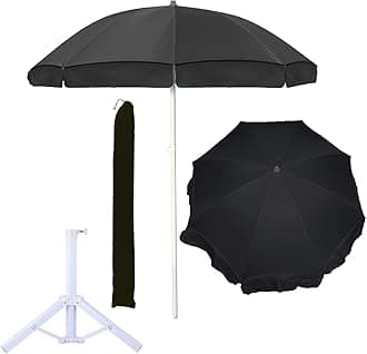 OUTO Outdoor Garden Umbrella with Stand Holder Big Size Waterproof Heavy Duty Cloth Balcony Shedding Cantilever Patio Canopy for Rain & Sunshade Protection (6ft Height/36in Rib Arm Length, Black)