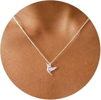 Silver Necklace for Women, 14K White Gold Plated Dainty Infinity Bead Star of David Starfish Sun Hummingbird Butterfly Flower Palm Tree Plane Sunflower Pendant Necklaces Simple Jewelry