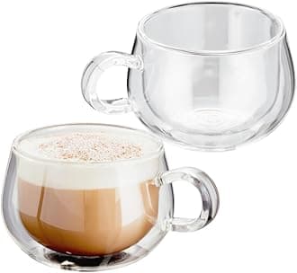 Judge Double Walled Glass Cappuccino Coffee Handled Cups, Set of 2, 225ml - Vacuum Insulated, Handcrafted Artisan - Strong, Heat Resistant
