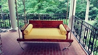 Solid Wood Hanging 2 Seater Swing Chair | Wooden Hammock Swing Sofa with Rope & Complete Accessories for Living Room, Indoor, Outdoor, Balcony & Garden, House Big Swings Jhula, Redish Brown