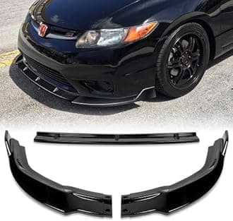 3 Pieces Front Bumper Lip Spoiler Splitter Side Body Kit Trim Protection Compatible with 2006-2008 Honda Civic 2DR Coupe, 2007 (Painted Black)