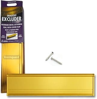STORMGUARD 06SR0310000G Letter Box Cover with Brush & Flap for Internal OR External Use-Gold Finish, External dimension 293 x 75mm (Internal Aperture 254mm x 40mm)
