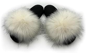 Women's Faux Fur Slides Slippers Fluffy Fuzzy Sandals Open Toe Furry Slide Flip Flop Indoor Outdoor