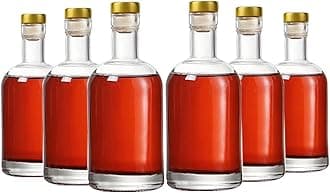 Clear Glass Bottles 6 oz - 200ml [Pack of 6] for Wine Beverages Drinks Oil Vinegar Kombucha Beer Water Soda with Cork Stopper Airtight Lid