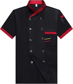 Camisas para Chef De Hombre Unisex Chef Coat Short Sleeve Jacket,Breathable,Comfortable Button Closure - Kitchen,Restaurant,Hotel Uniform Medium 02-Black A