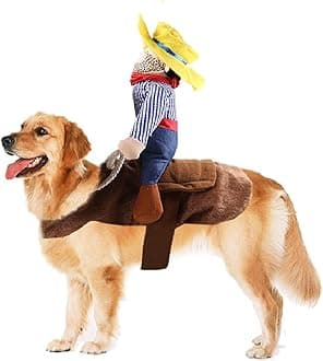 Idepet Halloween Cowboy Dog Cat Costume Clothes Novelty Funny Pets Party Cosplay Apparel Dog Riders Clothing (L(Chest:19.68"-27.55"))