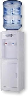 Water Cooler Dispenser for 3 or 5 Gallon Top Loading Hot/Cold Water Cooler Dispenser with Child Safety Lock & Storage Cabinet for Kitchens, Indoor Home Office Use White