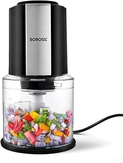Borosil Chef Delite 300 Watts Electric Chopper for Kitchen Twin Blade Technology, 600 ml 'chop-n-store' plastic bowl with lid, Vegetable Chopper, Cutter, Chop, Mince, Dice, Whisk, Blend