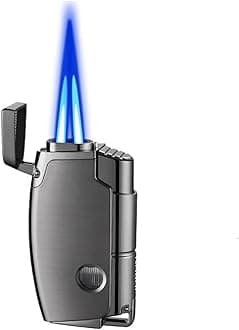 Windproof Butane Dual Flame Lighter,With Visible Fuel Window For Candles And Outdoor Camping (Butane Not Included)(Black)