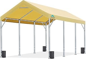 ADVANCE OUTDOOR 12x20 ft Canopy Garage Heavy Duty Carport Car Boat Shelter Party Tent, Adjustable Peak Height from 9.5ft to 11ft, Beige