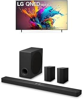LG 75-Inch Class QNED90T Series Mini LED Smart TV 4K Processor Flat Screen with Alexa Built-in (75QNED90TUA, 2024),LG 7.1.3 ch. Sound Bar with Wireless Dolby Atmos and Rear Speakers
