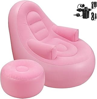 Inflatable Couch with Armrest，Blow Up Lounger Chair with Pump,Folding Air Chair for Adults,Inflatable Lazy Sofa Perfect for Rooms, Camping or Home (Pink)