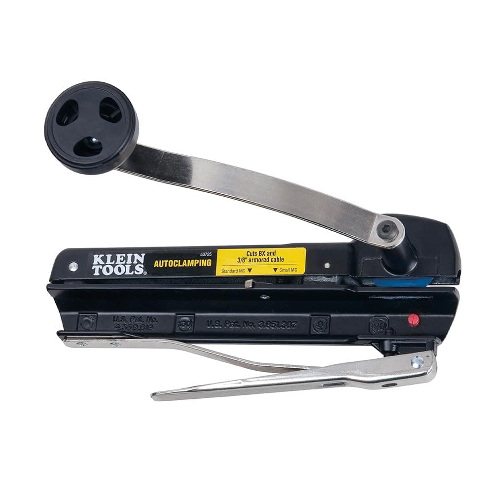 Klein Tools 53725 Armored and BX Cable Cutter, Cuts Up to 3/8 Inch Armored Cable-BX-AC-MC-MCAP-Greenfield, With Storage and Extra Blades