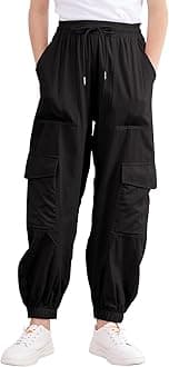 Girls Cargo Pants Size 14-16 Black Winter Cargo Pants for Girls Joggers Pants Drawstring
