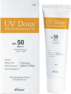 UV Doux Silicone Sunscreen Gel with SPF 50 and PA+++ Broad Spectrum for Face & Body with No White Cast Non Comedogenic, Paraben Free Clinically Proven & Dermatologist Approved,100gm
