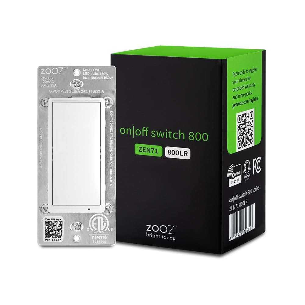 Zooz 800 Series Z-Wave Long Range On/Off Switch ZEN71 800LR, White | Direct 3-Way (No Add-On Switch Needed) | Z-Wave Hub Required