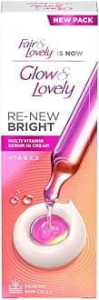 "Glow and Lovely Renew Bright Multivitamin Serum in Cream | Vitamins B,C and E | Renews Skin cells |Bright and Healthy Skin | Clinically proven formula is dermatologically tested | 80g "