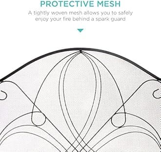 Best Choice Products 3-Panel 55x33in Solid Wrought Iron See-Through Metal Fireplace Screen, Spark Guard Safety Protector w/Decorative Scroll - Black