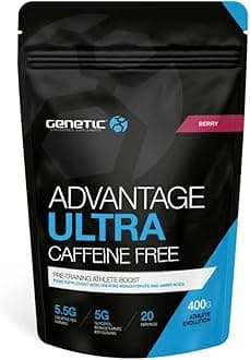 Genetic Supplements - Advantage Ultra Caffeine Free Preworkout Drink - Gym Energy Supplements - Berry - 400g