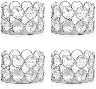 Iron ArtWare Crystal Tealight Candle Holder Votives Bowl for Home Decoration, Diya Diwali Lights Centerpieces for Wedding Party Table (Silver, Pack of 4)