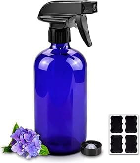 Glass Spray Bottles, 16oz Blue Glass Spray Bottles with Labels & Adjustable Nozzle, Reusable Containers for Cleaning, BBQ, Food, Plants, Alcohol, Essential Oils(1 Pack)