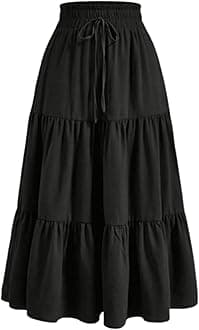 AahwanWomen's Polycotton Maxi Solid Tiered Ruched Elastic Waist Skirt