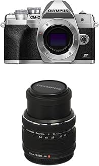 OM SYSTEM Olympus OM-D E-M10 Mark IV Silver Camera Body & Olympus M.Zuiko Digital 14-42mm F3.5-5.6 II R Lens Black