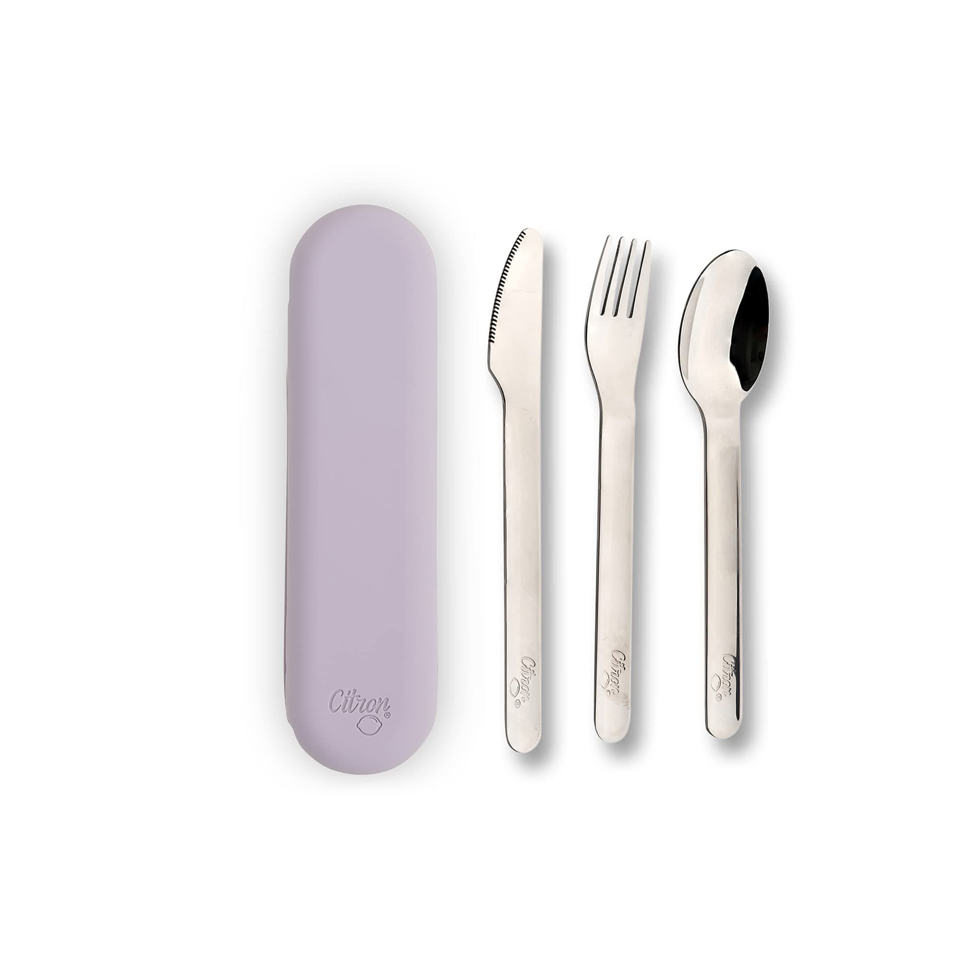 Citron- Stainless Steel Cutlery Set | 3 pc Silverware Fork, Spoon and Knife BPA Free Set for Kids- Purple