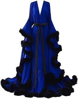 Women's Feather Bridal Robes Silk Satin Maternity Robes for Photoshoot Old Hollywood Long Nightgown Bathrobe Lingerie