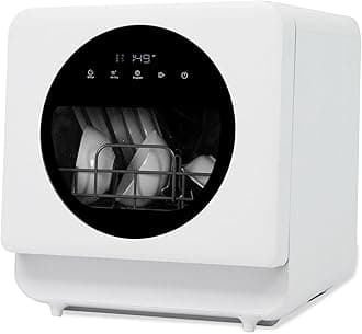 ekliptTable Top Dishwasher, Mini Countertop Dishwasher with 4 Place Settings, 5L Built-in Water Tank, 8 Programmes, Touch Control, Baby Care & Fruit Wash, White