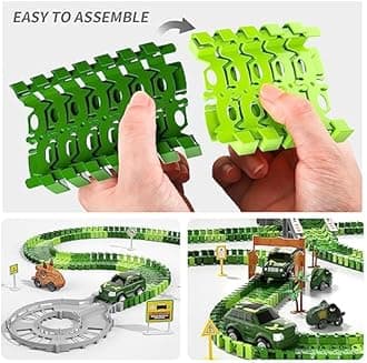 iHaHa 249 PCS Dinosaur Race Car Track, Dinosaur Toys with Light, Sound & Spray, Ages 2-6, Green