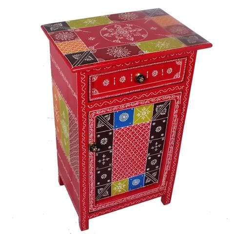Rajasthan Hand-Painted Nightstand-End Table with Drawer