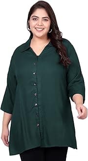 Indietoga Women's Plus Size Solid Rayon Longline Casual Shirts (2XL to 7XL)