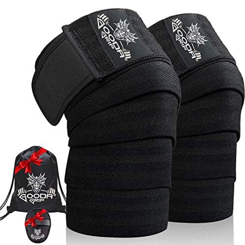 Gooda Grip Knee Wraps – Compression Wraps for Knees, 1 Pair – 74 in. Support Wraps for Men and Women to Support Squats, Weightlifting, and Powerlifting with Free Grips Pads and Gym Bag