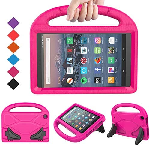 MENZO Kids Case for Amazon All-New Fire HD 8 2018/2017, Light Weight Shockproof Handle Stand Kids Friendly Case for Fire HD 8 inch (2017 and 2018 Releases) Tablet, Magenta/Rose