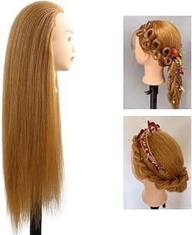 Synthetic Hair Dummy For Hair Styling Practice/Cutting Hair Length Approx 30 Inch For head to Golden Hair (With Free Clamp Stand)