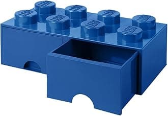 LEGO Brick with 8 Knobs and 2 Drawers BLUE - Storage Box for LEGO, Toys, Desk Drawers, and Office Supplies, Stackable Storage Box, Home Decoration