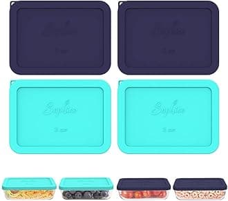 Sophico 3 Cup Rectangle Silicone Storage Cover Lids Replacement for Pyrex 7210-PC Glass Bowls, Container not Included (NAVY BLUE - MINT, 4 Pack)