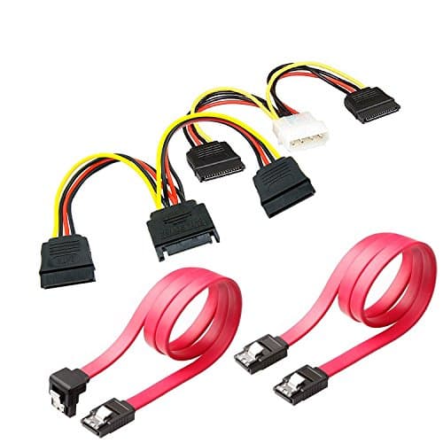 SSD/SATA III Hard Drive Connection Cables (1x Molex to Dual 15 Pin SATA Power Splitter Cable, 1x 15 Pin to Dual 15 Pin SATA Power Splitter Cable, 2X SATA Data Cables) (2xPower Cable+2X Data Cables)