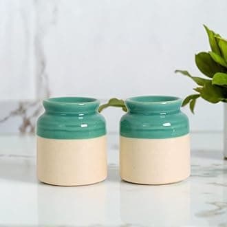 Salt Pepper Set for Dining Table & Kitchen | Ceramic Salt and Pepper Shakers, Salt Pepper Dispenser, Container, Sprinkler | Home | Cafe | Office - 60 ML (Green White)