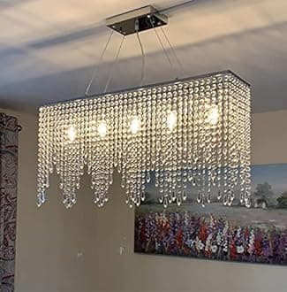 A1A9Luxury Crystal Chandelier Ceiling Lights, Modern Rectangle Raindrop Elegant Chandeliers Fixture Clear K9 Crystal Romantic LED Pendant Lighting for Livingroom, Dining Room, Foyer, Lounge, Bar