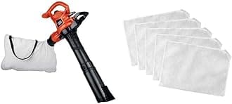 BLACK+DECKER 3-in-1 Electric Leaf Blower with Leaf Blower Vacuum Bags, Disposable (BV3600 & BV-008)