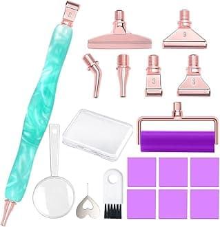 Praise V Do Diamond Painting Art Drill Pen Kit with Screw Steel Rose Metal Tip Nibs Placers Roller Tool Accessories, Ergonomic Diamond Art Pen for 5D Diamond Paint Bead Dot Aqua Green